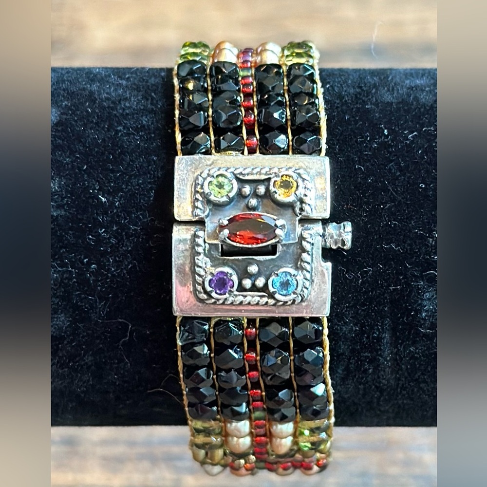 Chili Rose Signed Navajo Beaded Bracelet Sterling Silver